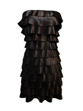 Vintage Express Black Pleated Tiered Strapless Mini Cocktail Dress Size 6 Y2K